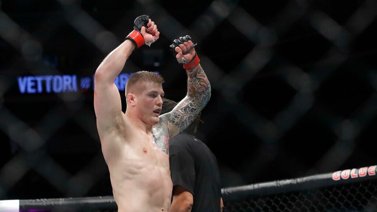AP - Marvin Vettori reacts after defeating Cezar Ferreira during a middleweight mixed martial arts fight at UFC Fight