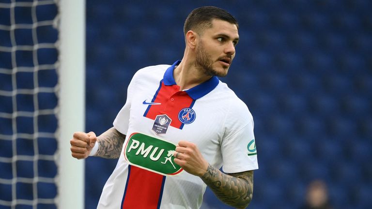 Mauro Icardi scored a hat-trick as PSG thrashed Angers to reach the semi-finals of the French Cup