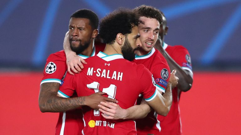 Mohamed Salah celebrates scoring for Liverpool vs Real Madrid