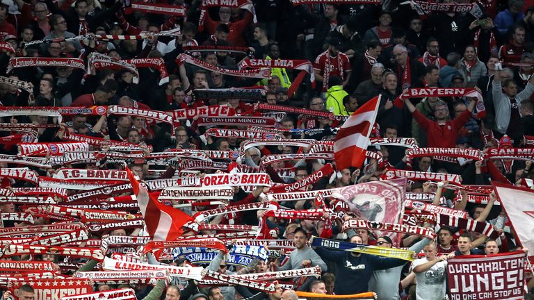 Bayern Munich fans celebrate after the final whistle during the UEFA Champions League match at Tottenham Hotspur Stadium, London. PA Photo. Picture date: Tuesday October 1, 2019. See PA story SOCCER Tottenham. Photo credit should read: Steven Paston/PA Wire