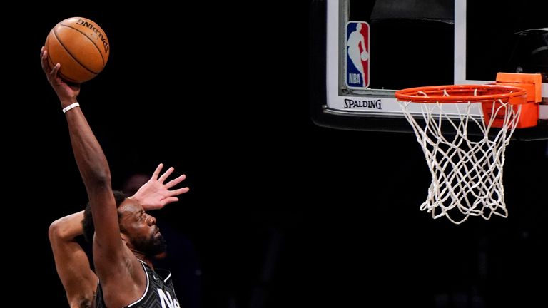 Brooklyn Nets forward Jeff Green (8) prepares to dunk the ball during the first quarter of an NBA basketball game Phoenix Suns, Sunday, April 25, 2021, in New York. (AP Photo/Kathy Willens)


