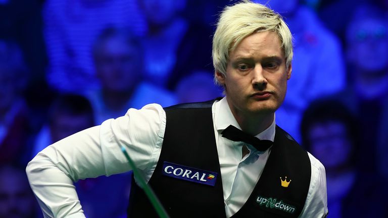 Neil Robertson of Australia considers a shot to Joe Perry of England at the quarter final of World Grand Prix 2020 in Cheltenham, the United Kingdom, 7 February 2020. Neil Robertson of Australia defeated Joe Perry of England with 5-1. (Imaginechina via AP Images)