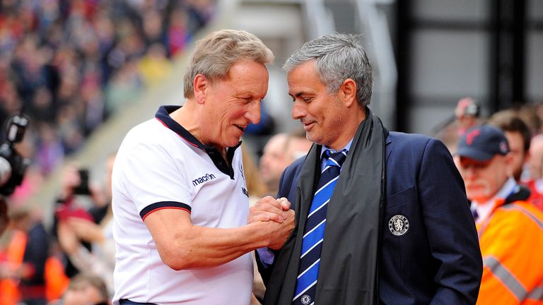 Crystal Palace manager Neil Warnock (left) and Chelsea manager Jose Mourinho before the Barclays Premier League match at Selhurst Park, London.