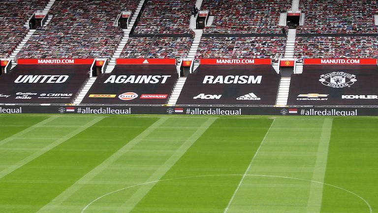 Seats in the lower tiers at Old Trafford will be covered in a 'United against racism' banner