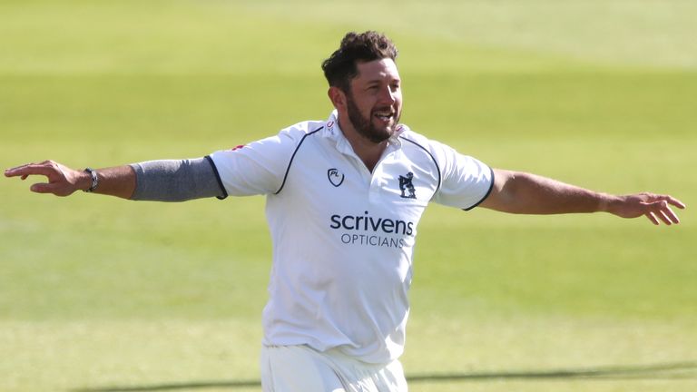 PA Images - Warwickshire's Tim Bresnan celebrates taking the wicket of Northamptonshire's Charlie Thurston (not pictured) during day three of the Bob Willis Trophy match at Edgbaston, Birmingham. PA Photo. Picture date: Monday August 3, 2020. See PA story CRICKET Warwickshire. Photo credit should read: Nick Potts/PA Wire