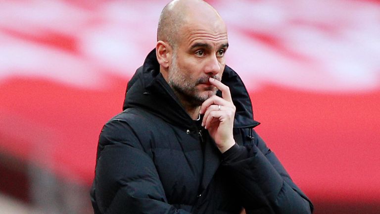 Pep Guardiola during FA Cup semi-final defeat to Chelsea at Wembley on April 17