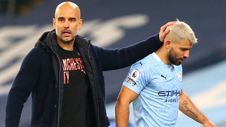 Pep Guardiola and Sergio Aguero