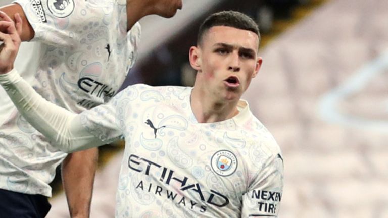 Phil Foden scores Man City's equaliser against Aston Villa