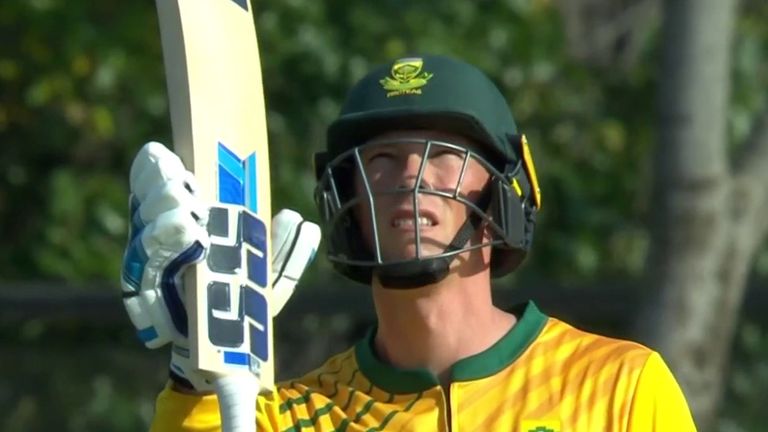 South Africa's Rassie van der Dussen celebrates his fifty in the fourth and final T20 against Pakistan