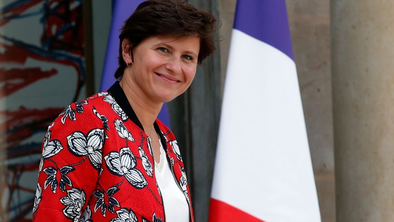 French Sports Minister Roxana Maracineanu leaves the Elysee Palace after the weekly cabinet meeting, in Paris, Wednesday, Sept. 5, 2018. France’s sports minister Maracineanu, says French society is at a “turning point” for women’s rights within the male-dominated sports world amid a wave of protests from female journalists denouncing discrimination. (AP Photo/Christophe Ena)