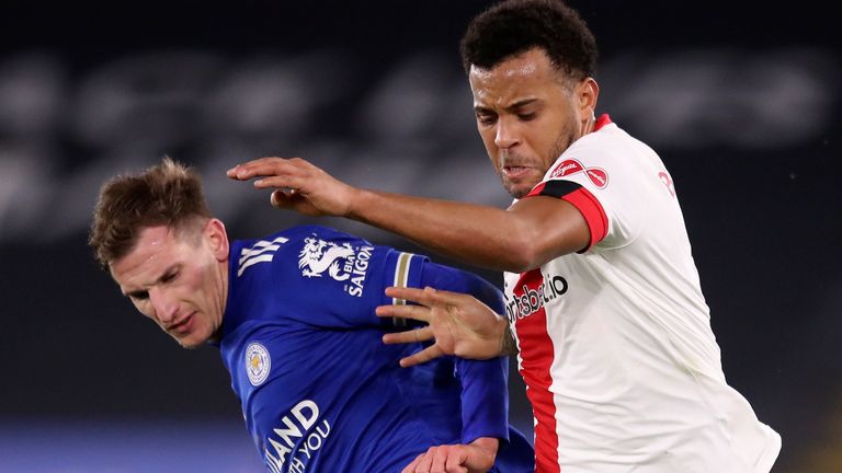 Leicester's Marc Albrighton and Southampton's Ryan Bertrand tussle during their Premier League clash in January