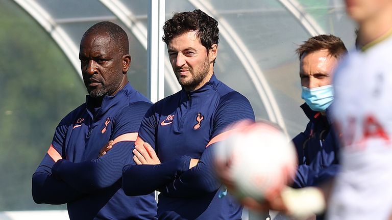 Ryan Mason will take over as interim head coach of Spurs with Chris Powell (L) as his assistant 