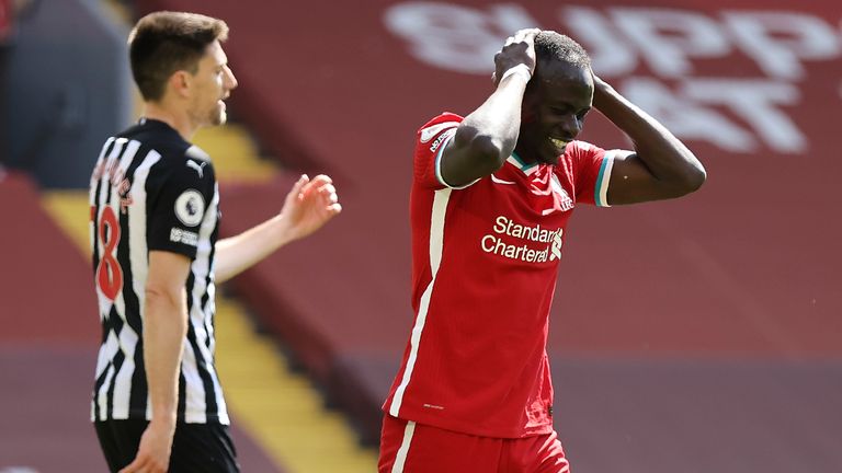 Sadio Mane reacts after missing a chance for Liverpool against Newcastle