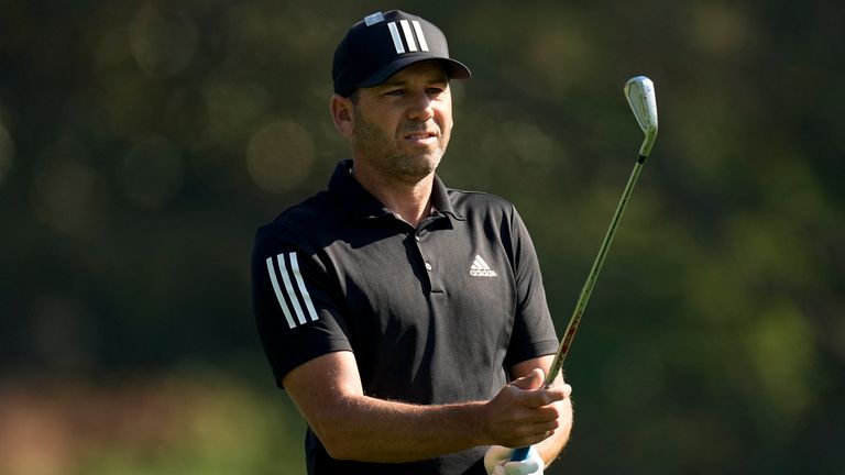 Sergio Garcia, of Spain, hits from the fairway on the second hole during a practice round for the Masters