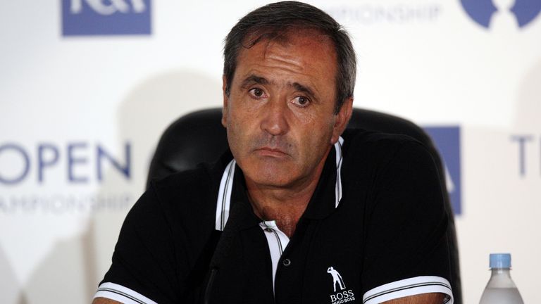 Seve Ballesteros from Spain speaks to the media at Carnoustie golf course, Scotland, Monday, July, 16, 2007.