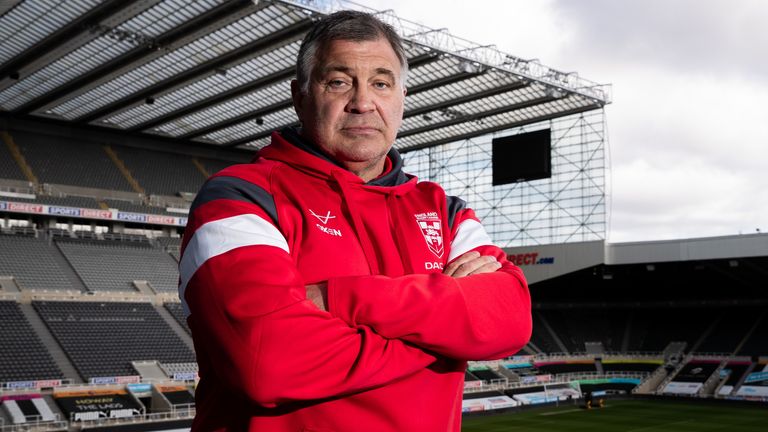 Picture by Alex Whitehead/SWpix.com - 06/04/2021 - RLWC2021 - England Squad Announcement - St James’ Park, Newcastle, England - England Rugby League head coach Shaun Wane pictured at St James’ Park, 200 days before England’s opening game vs Samoa at the Rugby League World Cup.