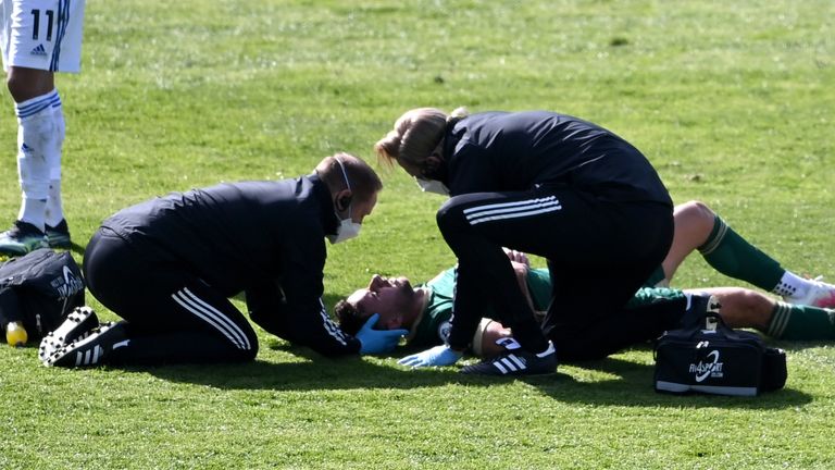 George Baldock was assessed by Sheffield United's medical staff before being substituted