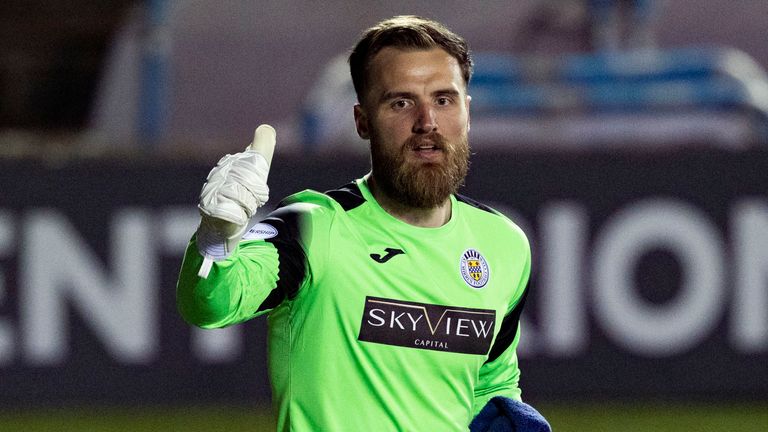 St Mirren's Jak Alnwick at full time during the Scottish Cup Quarter Final between Kilmarnock and St Mirren 