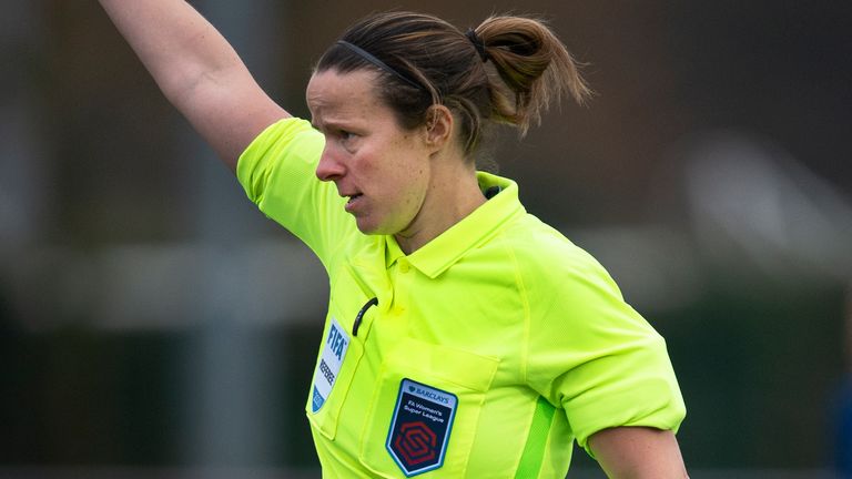 SOUTHPORT, ENGLAND - DECEMBER 06: Referee Stacey Pearson during the Barclays FA Women's Super League match between Everton Women and Manchester City Women at Haig Avenue on December 6, 2020 in Southport, England. (Photo by Joe Prior/Visionhaus) *** Local Caption *** Stacey Pearson