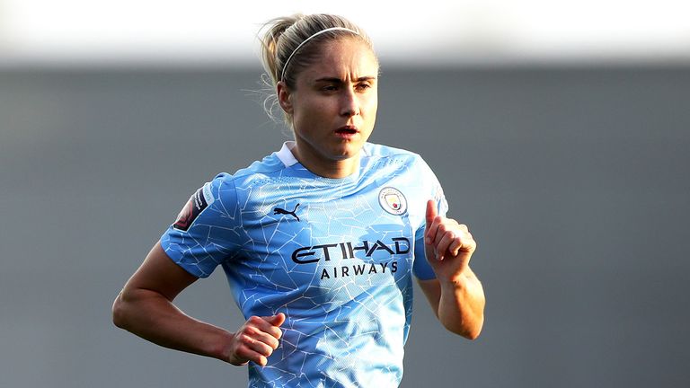 Manchester City&#39;s Steph Houghton during the FA Women&#39;s Super League match at the Manchester City Academy Stadium.