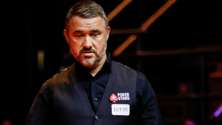 Stephen Hendry of Scotland reacts during the third exhibition game against Jimmy White of England on day four of 2017 Hong Kong Masters at Queen Elizabeth Stadium on July 23, 2017 in Hong Kong, China. (Photo by Visual China Group via Getty Images/Visual China Group via Getty Images)