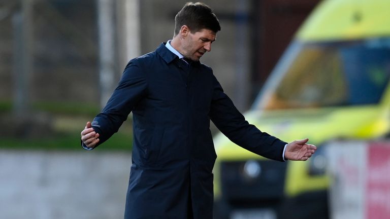 Rangers boss Steven Gerrard shows his frustration at St Johnstone