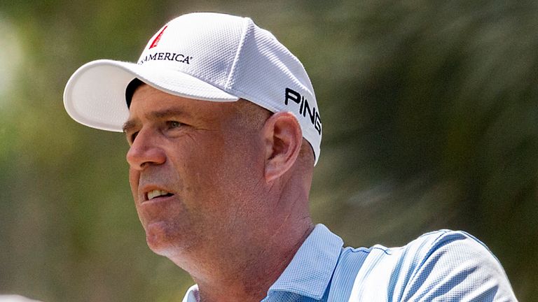 Stewart Cink watches his drive down the second fairway during the final round of the RBC Heritage golf tournament in Hilton Head Island, S.C., Sunday, April 18, 2021. (AP Photo/Stephen B. Morton)