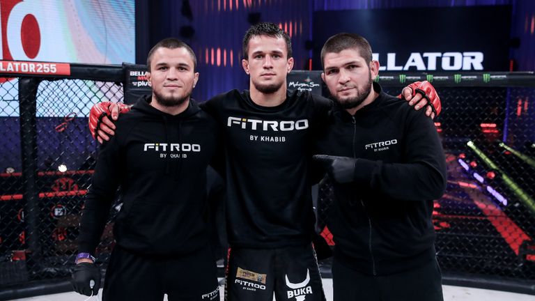 Usman Nurmagomedov, cousin of former UFC champion Khabib, gives his reaction after his Bellator 255 win over Mike Hamel. 