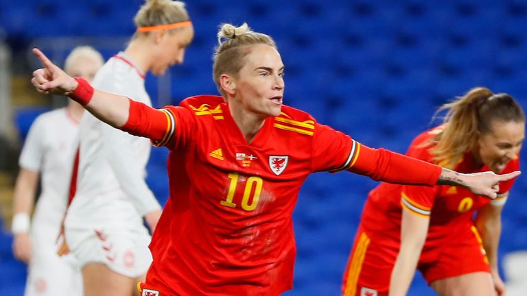 Jess Fishlock scored Wales' equaliser in the 1-1 draw with Denmark earlier in April (Credit: FAWales/Kunjan Malde)