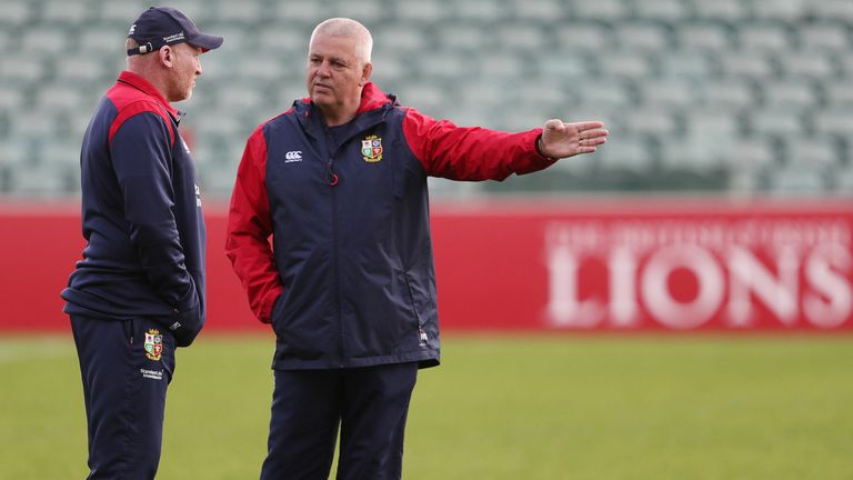 British & Irish Lions head coach Warren Gatland with Neil Jenkins during the training session at the QBE Stadium, North Shore City. PRESS ASSOCIATION Photo. Picture date: Thursday June 1, 2017. See PA story RUGBYU Lions. Photo credit should read: David Davies/PA Wire. RESTRICTIONS: Editorial use only. No commercial use or obscuring of sponsor logos.