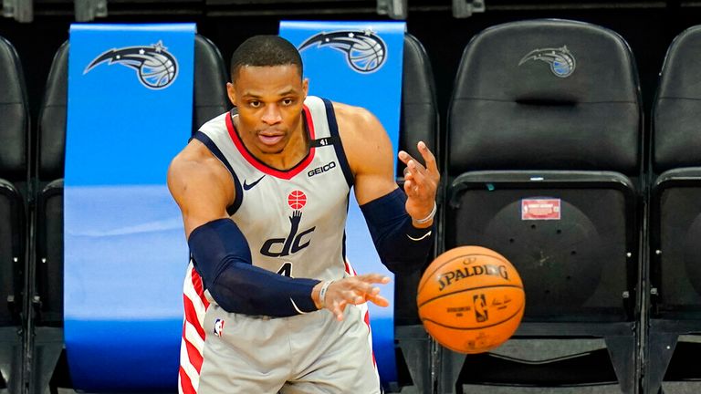 AP - guard Russell Westbrook passes the ball during the first half of an NBA basketball game