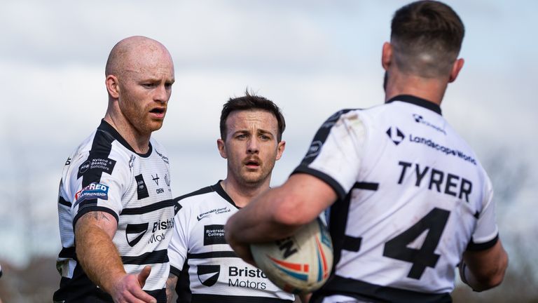 Picture by Alex Whitehead/SWpix.com - 21/03/2021 - Rugby League - Betfred Challenge Cup - West Wales Raiders v Widnes Vikings -  Stebonheath Park, Llanelli, Wales - Widnes' Ste Tyrer celebrates scoring a try.