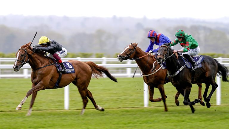 Stradivarius ridden by Frankie Dettori (left) on their way to winning the Longines Sagaro Stakes at Ascot Racecourse. Picture date: Wednesday April 28, 2021.