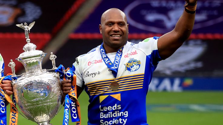 Leeds Rhinos v Salford Red Devils - Coral Challenge Cup Final - Wembley Stadium
Leeds Rhinos Rhyse Martin and Robert Lui (right) with the trophy after winning the Coral Challenge Cup Final at Wembley Stadium, London.