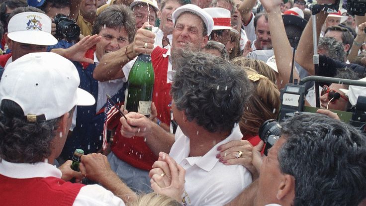 Team USA celebrate their 1991 Ryder Cup victory at Kiawah Island