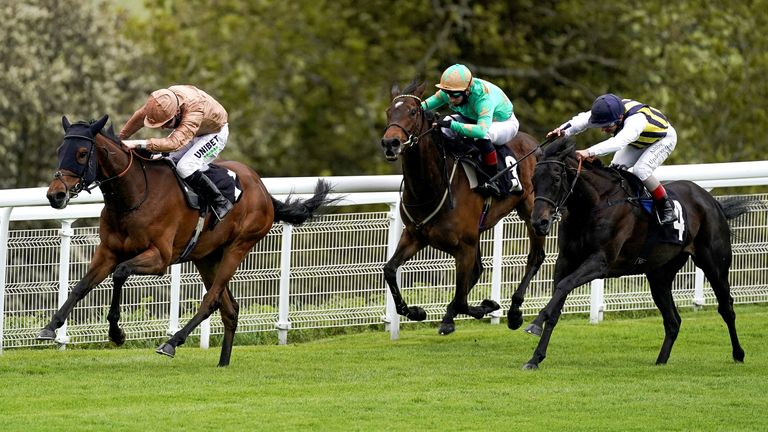 Ad Infinitum ridden by Jamie Spencer (left) on their way to winning the Height Of Fashion Stakes at Goodwood Racecourse in Chichester. Picture date: Friday May 21, 2021.