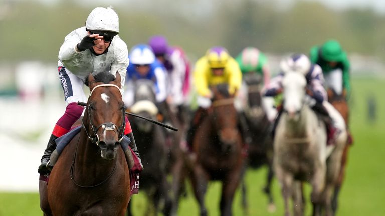 Palace Pier ridden by Frankie Dettori wins The Al Shaqab Lockinge Stakes during Al Shaqab Lockinge Day at Newbury Racecourse. Picture date: Saturday May 15, 2021.