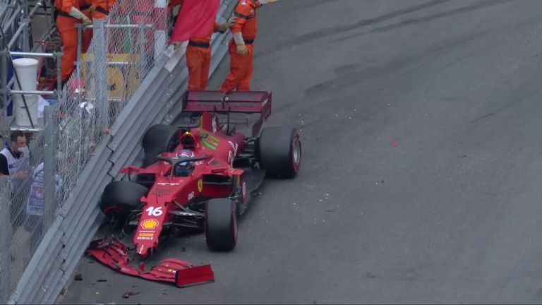 Leclerc has smashed into the barriers at the chicane and brings out the red flag