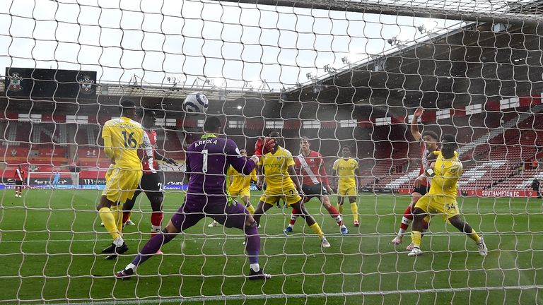 Alphonse Areola is unable to react quick enough to thwart Adams' effort