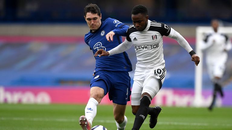 Andreas Chistensen and Ademola Lookman in Premier League action at Craven Cottage (AP)