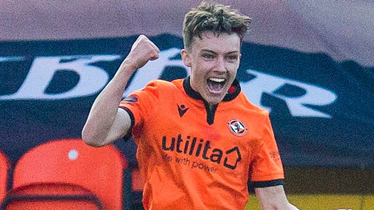 Archie Meekison celebrates after scoring against Motherwell