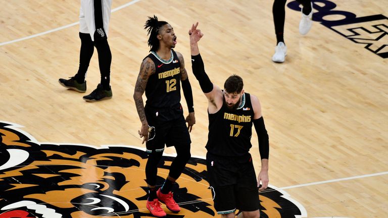 Jonas Valanciunas contributed 23 points and 23 rebounds as Memphis eliminated San Antonio from the NBA Play-In Tournament.