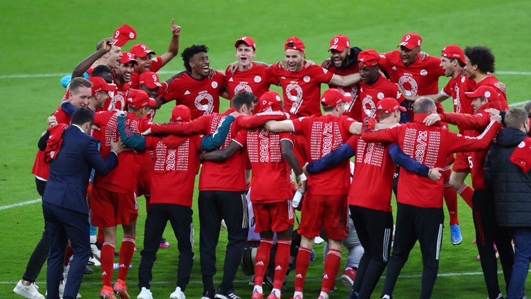 Bayern Munich celebrate their ninth straight Bundesliga triumph