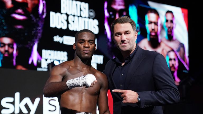 15 May 2021
Picture By Dave Thompson Matchroom Boxing.
Joshua Buatsi celebrates with Eddie Hearn after the fight.