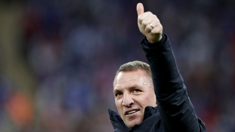 Brendan Rodgers celebrates after Leicester&#39;s victory in the FA Cup final over Chelsea