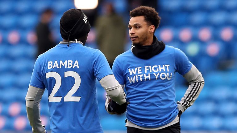 Cardiff's players wore shirts in support of Bamba following his diagnosis earlier this season