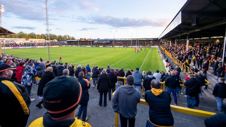 Picture by Allan McKenzie/SWpix.com - 17/05/2021 - Rugby League - Betfred Super League Round 6 - Castleford Tigers v Hull KR - the Mend A Hose Jungle, Castleford, England - A general view (GV) as fans look on at Castleford playing Hull KR with spectators coming back to Rugby League for the first time since the Covid-19 pandemic started.