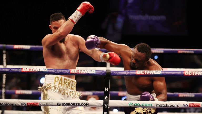 *** FREE FOR EDITORIAL USE ***.Derek Chisora vs Joseph Parker, Heavyweight Contest..1 May 2021.Picture By Mark Robinson Matchroom Boxing..                         