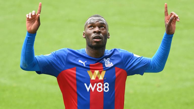 Christian Benteke celebrates scoring Crystal Palace's first goal