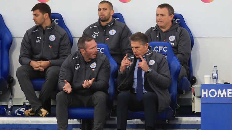 Leicester City's new manager Claude Puel and coach Michael Appleton during the Premier League match at the King Power Stadium, Leicester. 
